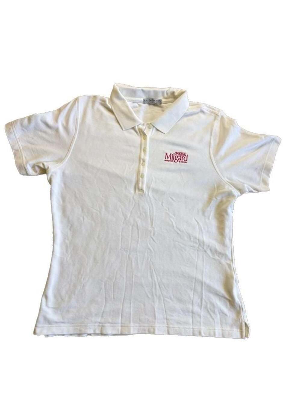 White Polo Shirt with Embroidered Milgard Windows & Doors Logo